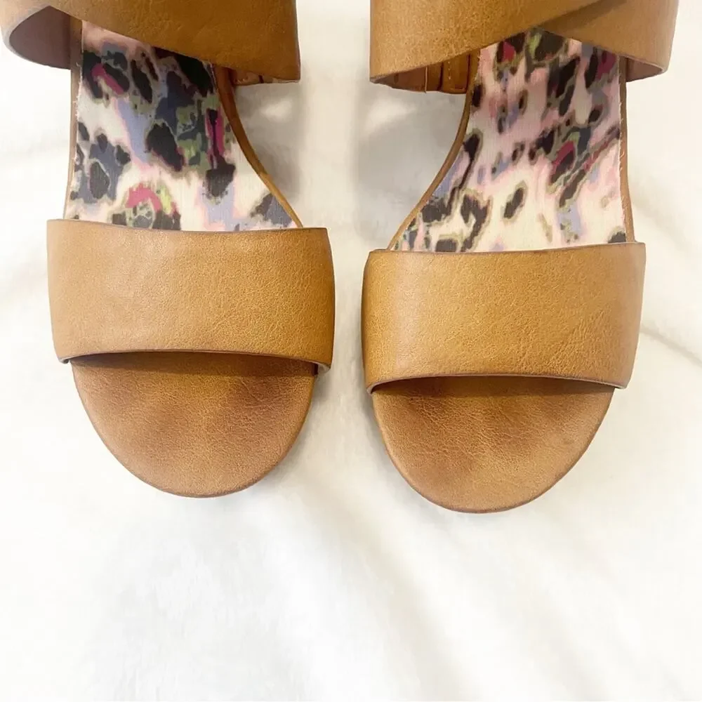 MADDEN GIRL ROME wedge sandal OPEN TOE CASUAL PLATFORM COGNAC size 9 with box